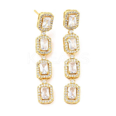 Rack Plating Brass Cubic Zirconia Rectangle Dangle Stud Earrings EJEW-K245-51G-1