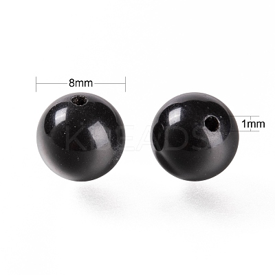 100Pcs 8mm Natural Black Stone(Natural Black Glass) Round Beads DIY-LS0002-15-1