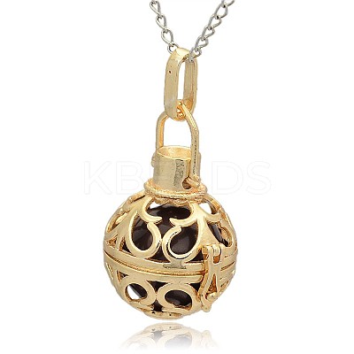 Golden Tone Brass Hollow Round Cage Pendants KK-J235-03G-1