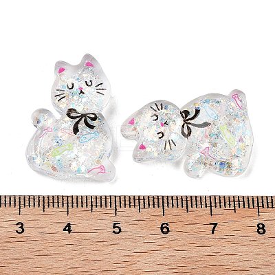 Transparent Resin Bowknot Kitten Decoden Cabochons RESI-M045-07D-1
