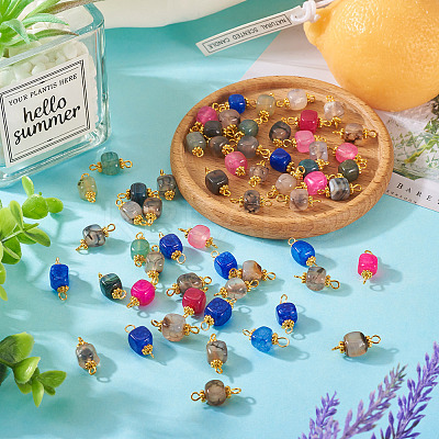 6 Sets 6 Colors  Natural Agate Dyed Connector Charms FIND-TA0002-41-1