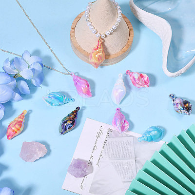 24Pcs 6 Colors UV Plating Iridescent Acrylic Imitation Conch Pendants MACR-CA0001-43-1