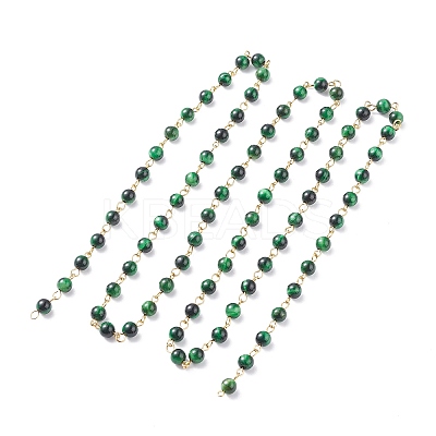 3.28 Feet Handmade Natural Tiger Eye Dyed & Heated Beaded Chains X1-AJEW-JB01092-01-1