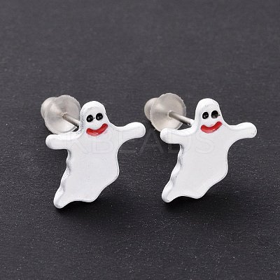 Alloy Ghost Stud Earrings with Steel Pin EJEW-E143-10-1