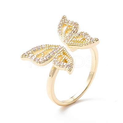 Butterfly Clear Cubic Zirconia Cuff Ring RJEW-D117-05G-1