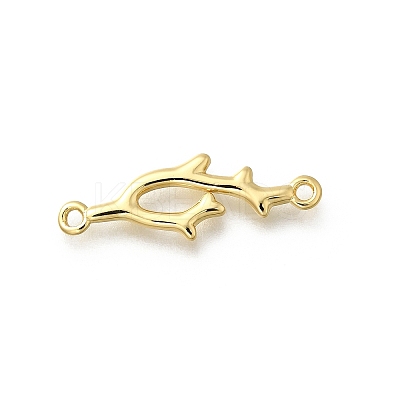 Brass Shark Outline Connector Charms KK-P295-30G-1