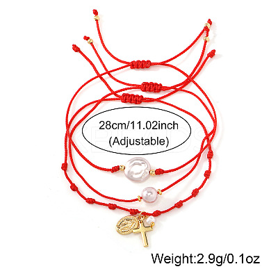 3Pcs Imitatiom Pearl & Brass Charm Bracelets OQ8037-5-1