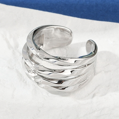 Brass Adjustable Open Cuff Rings for Women RJEW-C129-02P-1