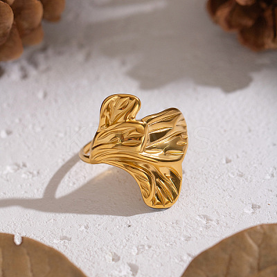 Flower 304 Stainless Steel Cuff Rings for Women LS-RJEW-Z123-01G-1