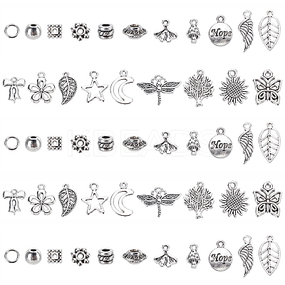 140Pcs 14 Style Tibetan Style Alloy Pendants FIND-SC0001-97-1