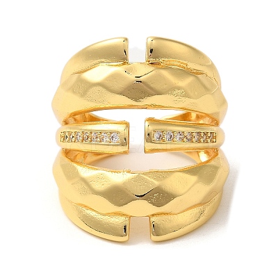 Brass Micro Pave Cubic Zirconia Open Cuff Rings RJEW-U008-49G-1