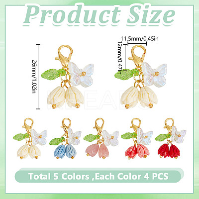 20Pcs 5 Colors Rose Butterfly Resin Pendant Decoration HJEW-GO00218-1