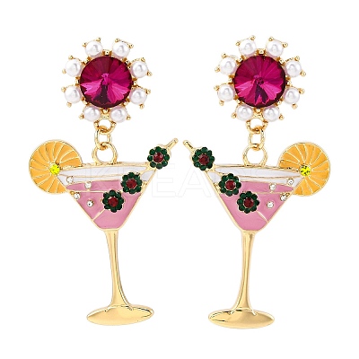 Wine Glass Zinc Alloy Enamel Stud Earrings EJEW-Z088-02G-1