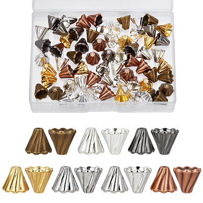 70Pcs 7 Colors Tibetan Style Bead Caps TIBE-PH0002-32-1
