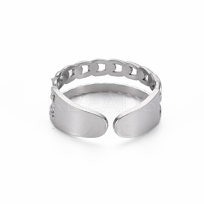 Non-Tarnish 304 Stainless Steel Curb Chain Shape Cuff Ring RJEW-N038-037P-1