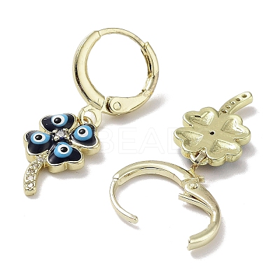 Evil Eye Real 18K Gold Plated Brass Dangle Leverback Earrings EJEW-L269-011G-01-1