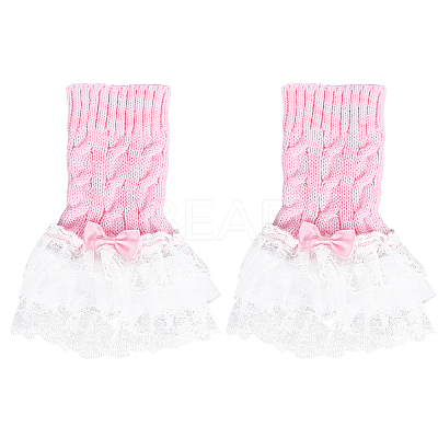 Bowknot Cotton Womens Knitting Floral Lace Wrist Cuffs For Wedding Party AJEW-WH20060-34A-1