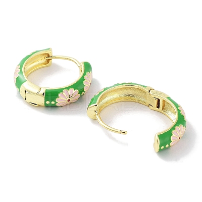 Real 18K Gold Plated Brass Enamel Flower Print Hoop Earrings for Women EJEW-L269-119G-1