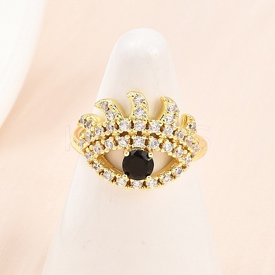 Brass Micro Pave Cubic Zirconia Cuff Rings for Women RJEW-Z113-44G-1
