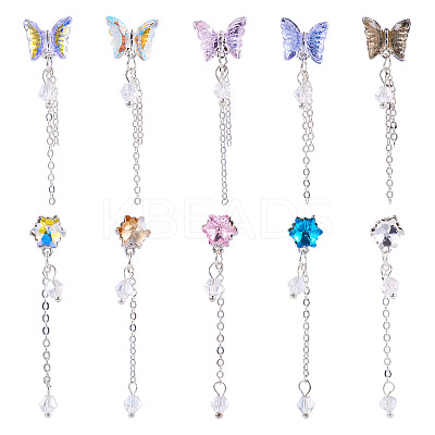 10Pcs 10 Styles Butterfly & Flower Alloy K9 Glass Charms Nail Art Decoration MRMJ-TA0001-41-1