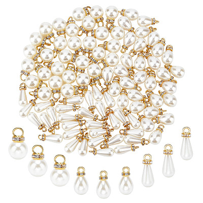90Pcs 3 Style ABS Imitation Pearl & Brass Pendants KY-PH0001-22-1