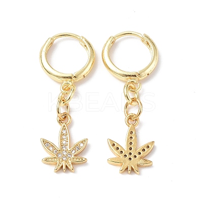 Clear Cubic Zirconia Maple Leaf Dangle Hoop Earrings EJEW-B017-01G-1
