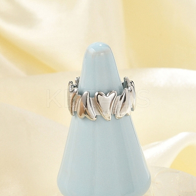 Heart 304 Stainless Steel Open Cuff Rings for Women RJEW-G338-19P-1