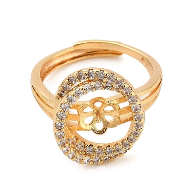 Flower Brass Micro Pave Cubic Zirconia Cup Peg Ring Settings for Half-drilled Beads KK-NH0009-06G-1