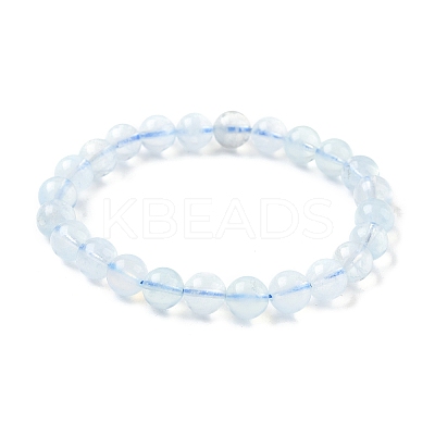 Natural Aquamarine Round Bead Stretch Bracelets for Men Women BJEW-U034-01C-02-1