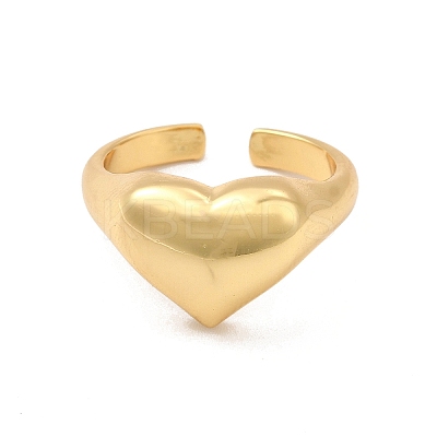 Rack Plating Brass Heart Open Cuff Rings for Women RJEW-C050-03G-1