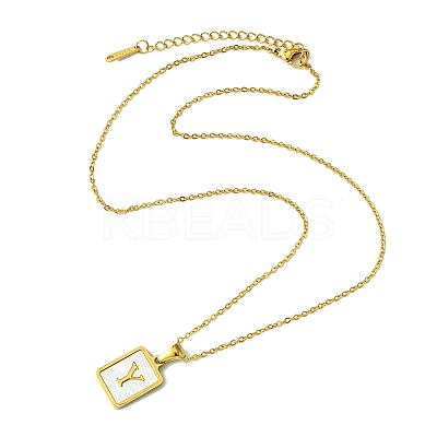 Ion Plating(IP) Rectangle with Initial Letter 304 Stainless Steel Pendant Necklace NJEW-R265-04G-Y-1