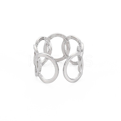 Non-Tarnish 304 Stainless Steel Interlocking Oval Open Cuff Ring RJEW-S405-147P-1