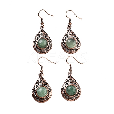 Natural Green Aventurine Teardrop Dangle Earrings EJEW-B055-02R-24-1
