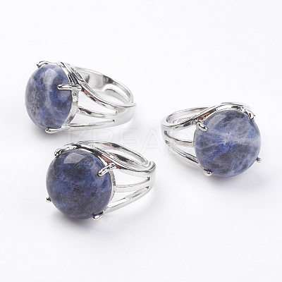 Adjustable Natural Sodalite Finger Rings RJEW-F075-01D-1