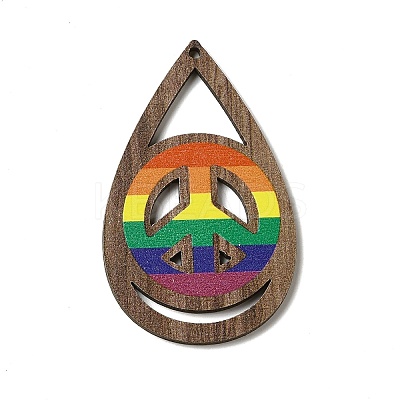 Rainbow/Pride Flag Theme Single Face Printed Aspen Wood Big Pendants WOOD-G014-02E-1