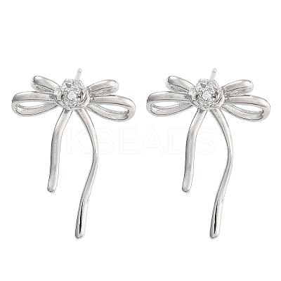 Bowknot Brass Pave Clear Cubic Zirconia Stud Earrings for Women EJEW-S216-02C-P-1