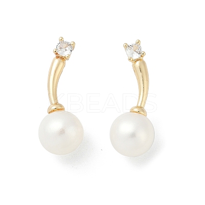Round Brass Clear Cubic Zirconia Stud Earrings KK-D301-17G-1