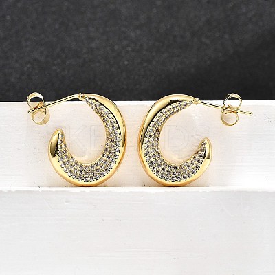 Brass Micro Pave Clear Cubic Zirconia Stud Earrings for Women EJEW-U056-04B-G-1