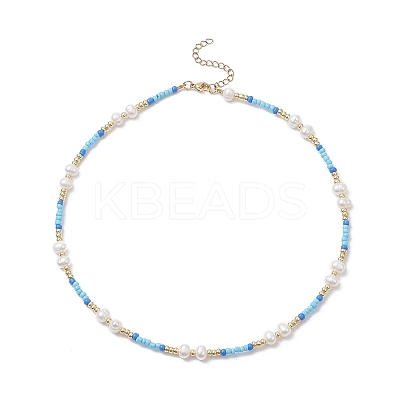 Acrylic Imitation Pearl & Glass Seed Beaded Necklace for Women NJEW-JN04278-1