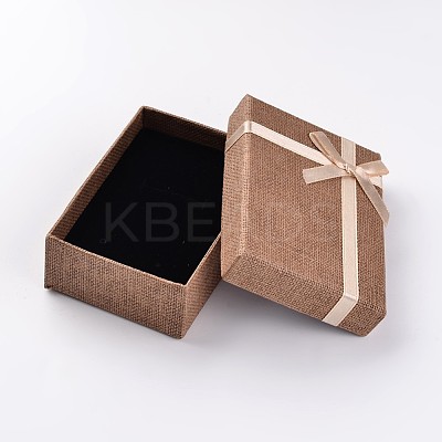 Kraft Cotton Filled Rectangle Cardboard Jewelry Set Boxes with Bowknot CBOX-D028-04-1