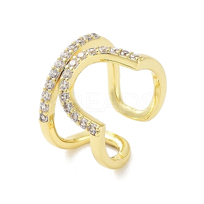 Rack Plating Brass Micro Pave Cubic Zirconia Cuff Rings RJEW-D025-10G-1