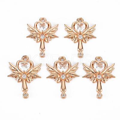 Rack Plating Brass Micro Pave Clear Cubic Zirconia Pendants KK-T060-07-RS-1