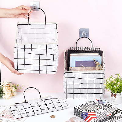 Tartan Pattern Polycotton Bedside Caddy for Student Dorm AJEW-WH0348-11-1