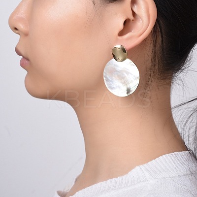 Black Lip Shell Dangle Earrings EJEW-JE03450-1
