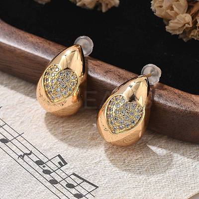 Teardrop Brass Micro Pave Clear Cubic Zirconia Stud Earrings EJEW-K286-07G-02-1