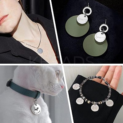 18Pcs 3 Style 201 Stainless Steel Flat Round Tag Pendants STAS-NB0001-21-1