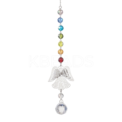 Chakra Glass Beads & Brass Angel Hanging Suncatchers HJEW-JM04685-1