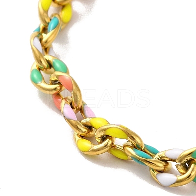 304 Stainless Steel Enamel Colorful Oval Cross Chain Bracelets for Women BJEW-B079-02G-1