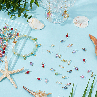 120Pcs 12 Colors Round Acrylic Beaded Charms PALLOY-GO00062-1