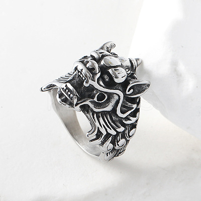Punk Style 304 Stainless Steel Dragon Finger Rings for Men UN0454-1-1